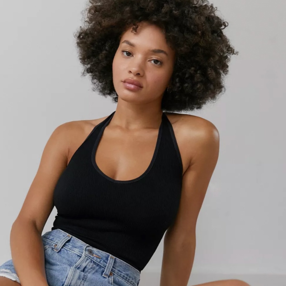 Out From Under Cropped Halter V-Neck Top